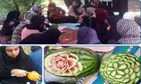 برگزاری دوره آموزشی میوه‌آرایی برای دانش‌آموزان هنرستان رحمت‌پور در روستای بهادران مهریز